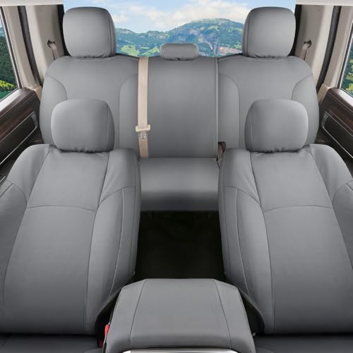 Image of Coverado Chevy Silverado Oxford Seat Covers Full Set, Fit for 2014-2018 1500, 2015-2019 2500HD 3500HD Chevy Silverado GMC Sierra Crew Double Extended Cab (Flat Front&Curved Rear, Gray)