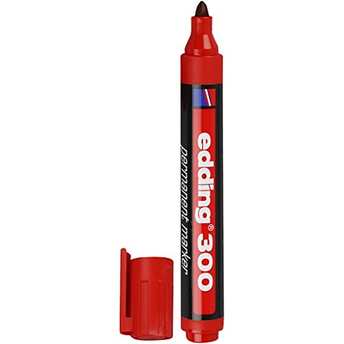 edding 300 Marqueur permanent - rouge - 1 stylo - pointe ronde 1,5-3 mm - sèche vite, résiste à l'eau et aux frottements - pour carton, plastique, bois,...