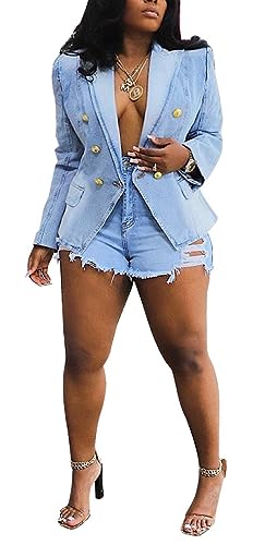 Womens Casual Loose Denim Jacket Office Blazers Cardigans Work Suits