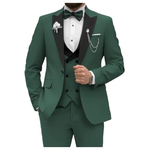 Wangyue Terno Smoking Masculino De 3 Peças, Corte Slim, Verde Escuro, Formal, Para Negócios, Casamento, Festa, Baile, 2Xg