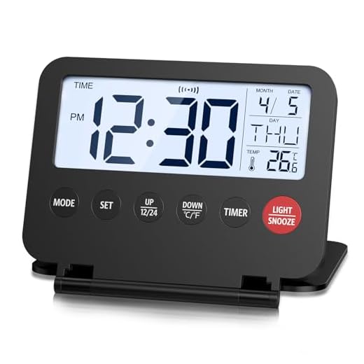 AMIR Digital Travel Alarm Clock, Foldable Calendar Temperature Timer LCD Clock with Snooze, 12/24H, Battery Operated Desk Clock for Travel, Home & Office, Black