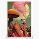 Vintage Psychedelic Canvas Wall Art Surreal Trippy Egoless Poster Retro Decor Mushroom Print Posters for Bedroom & Living Room Decorations 12x18inch Unframed