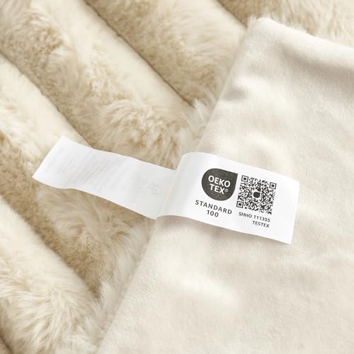 Cozy Bliss Faux Fur Throw Blanket for Couch, Cozy Warm Plush Striped Blanket for Sofa Bedroom Living Room, 60 * 80 Inches Beige by Cozy Bliss - Used condition - Image 8