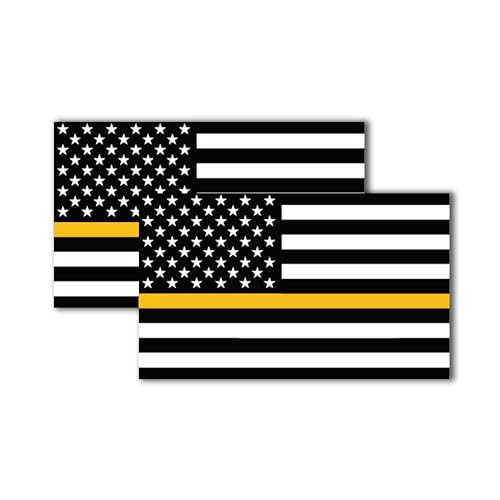 Magnet Me Up Thin Gold Line American Flag Magnet Decal, 3x5 Inches, 2 Pack, Heavy Duty Automotive Magnet for Car Truck SUV, in Support of All Emergency Services Dispatchers