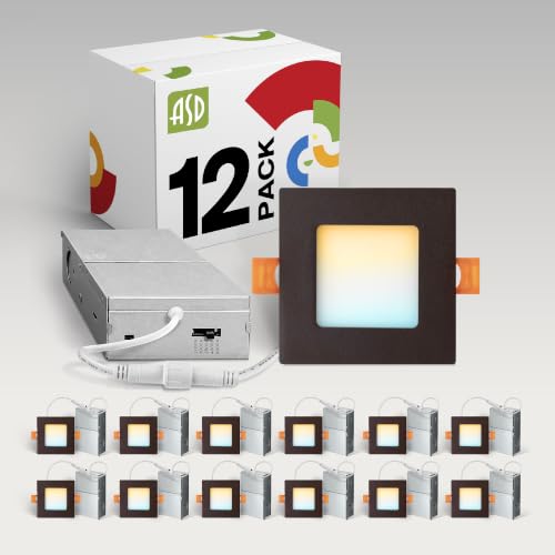 ASD 3 Inch Ultra Thin LED Square Recessed Lighting Oil Rubbed Bronze with 5 Color Temperatures, Dimmable, IC Rated, 456Lm Brightness by ASD - Used condition - US$88.99