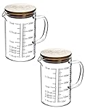 QWORK Glass Measuring Cup, 2 Pack 500ML (18 Oz, 2 Cup), High Borosilicate Glass Scale Cup with Handle and Durable Bamboo Lid, for Kitchen or Restaurant