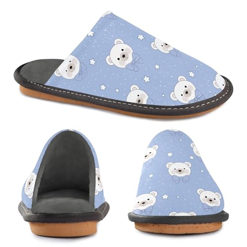 JUNZAN Cute Bears Blue Memory Foam Slippers for Women Men House Slippers for Bedroom Indoor3