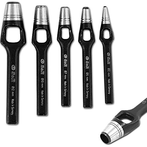 S&R Henkellocheisen Satz 5-tlg.: 2, 5, 7, 10, 12 mm/MADE IN GERMANY/in Kunststoffrolltasche Locheisen, Stanzeisen aus Chrom-Vanadium Stahl Cover