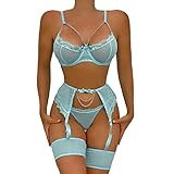 Qopobobo Women's Lingerie Sexy Set Women's Lingerie Sexy Set Lace Garter Lingerie Set with Removable Choker Feather Babydoll Strappy Bra and Panty Set