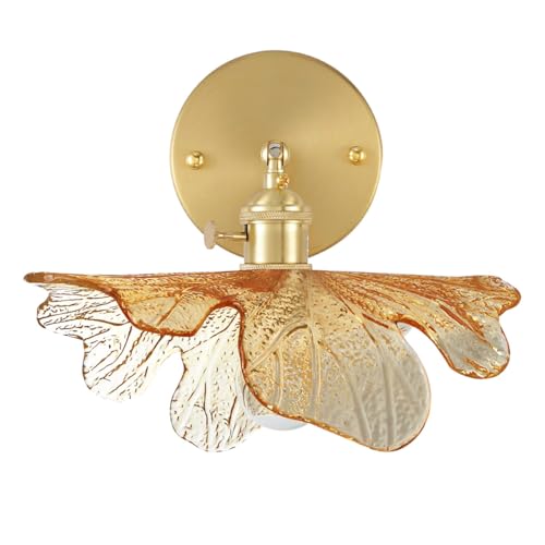 Image of Vintage Bathroom Wall Sconce Gold Mid Century Modern Vanity Light Flower Glass Wall Sconce Light Fixture Decor Art Vanity Lamp Adjustable Hardwired Vanity Lighting for Over Mirror