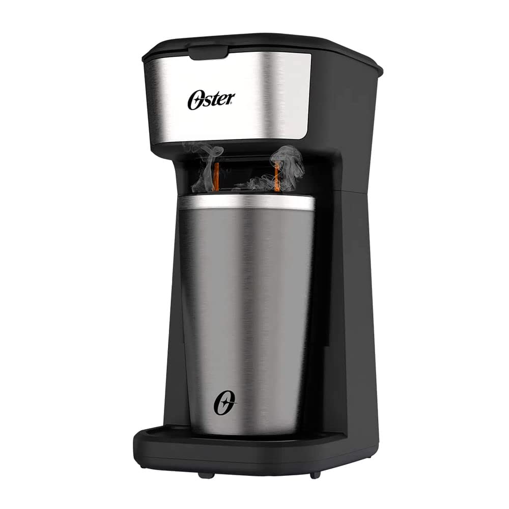 Oster Cafeteira 2Day Inox 2 em 1 com Copo Térmico, 220V, Preto/Inox, 600W, OCAF200