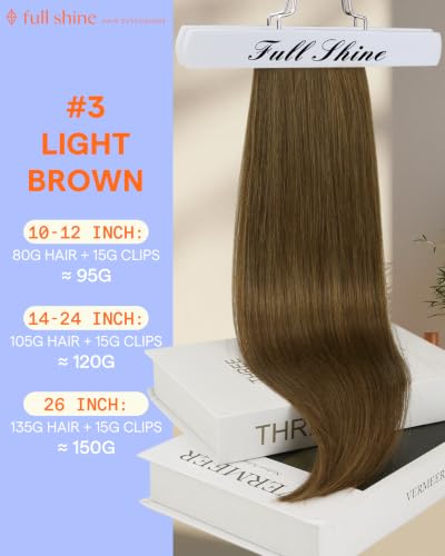 Image of Full Shine Human Hair Clip in Extensions | Light Brown Clip in Hair Extensions Human Hair, for Cheer, 20 Inch 7 Pcs 120g