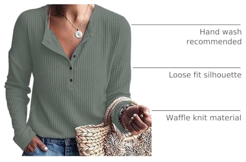 Image of MOLERANI Womens Long Sleeve Waffle Knit Henley Shirts Tunic Tops