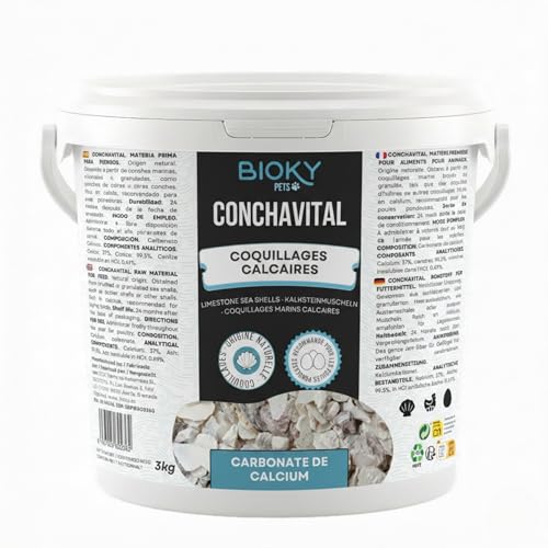 ConchaVital 3kg - Calcium pour Poules Pondeuses et Autres Oiseaux - Coquille d'huître pour Aliments pour Oiseaux +12 minéraux - Amélioration de la Qualité des œufs, corrige Les Carences
