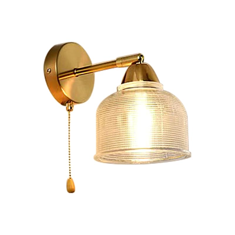 Image of Industrial Gold Wall Sconce with Pull Chain Switch, Farmhouse Glass Wall Light for Kitchen Living Room Bedroom Bath Vanity Hallway (Clear-15cm)