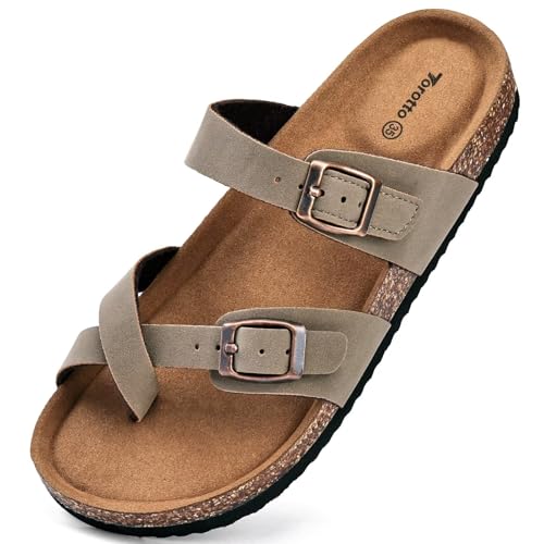 Image of Torotto Boys Girls Sandals with Cork Footbed Adjustable Buckle Casual Flip Flops Sandals Open Toes Flat for Kids Toddler