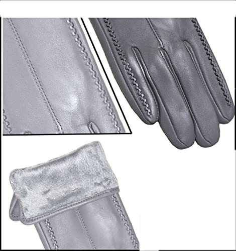 Guantes de piel de oveja para mujer, cálidos, de terciopelo, cortos, delgados, para conducción