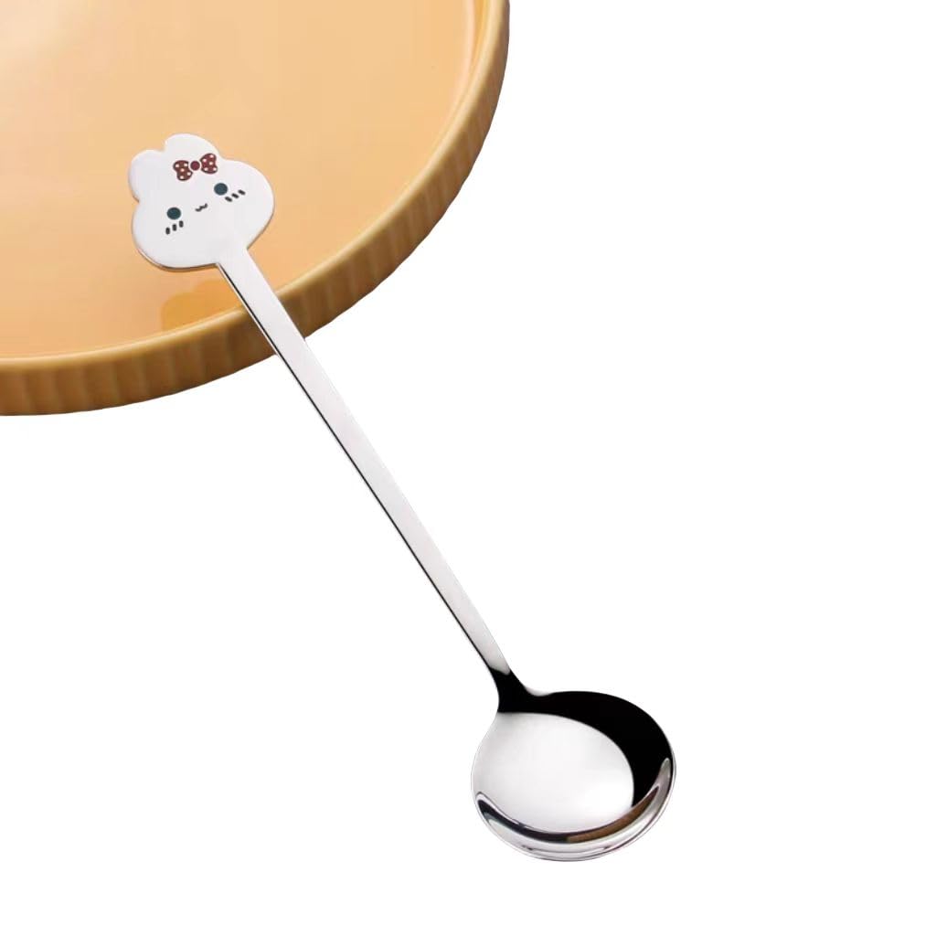 Dessert Spoon with Animal Designs, Stainless Steel, Mirror Finish, Smooth Edge, Durable and Rust-Resistant, Stylish Utensils (Bunny)