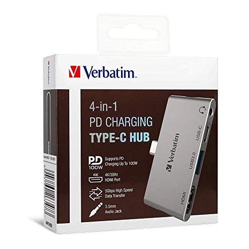 Image of Verbatim 4in1 Type C Hub /Dock Station Adapter (USB 3.0) with HDMI, USB 3.0 Port, Type-C PD Port and 3.5mm Audio Port (Multiport Type C Hub)