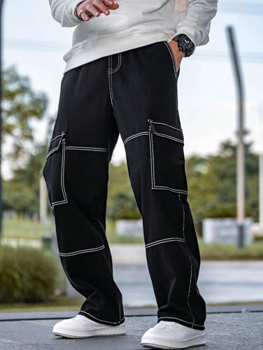 Image of URBAN POCKETS Jeans for Men | Denim Cargo Pants with Baggy Fit Utility Pockets & Streetwear Stitch Design (Cargo-U01-U02)