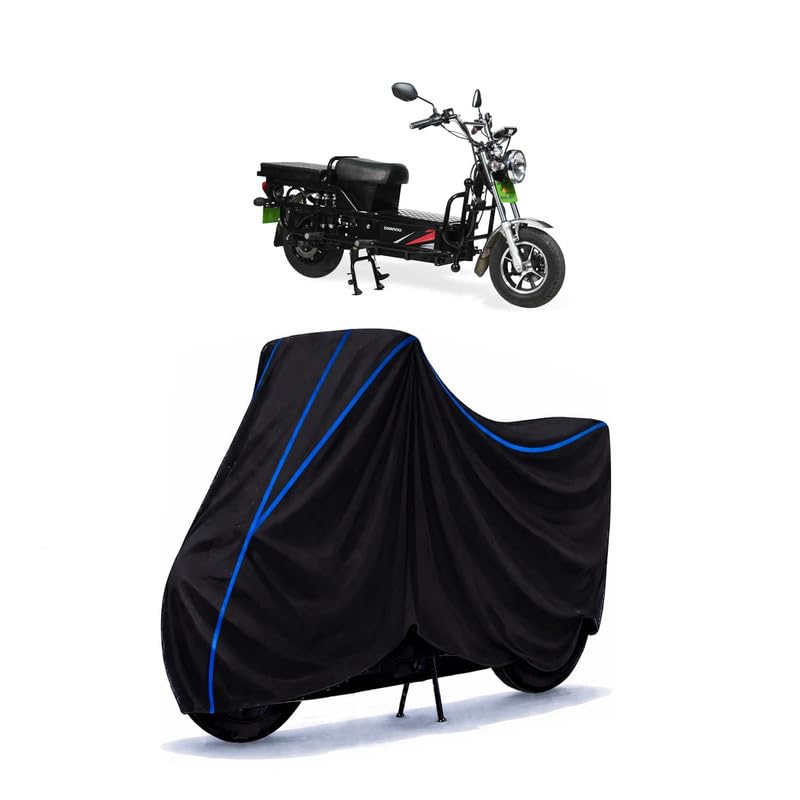 Image of Scooty Cover Water Resistant for Evolet Dhanno | Universal Scooter & Bike Cover | Heavy Duty UV Dust, Rain & Scratch Protection | Elastic Fit All Weather Indoor Outdoor | Black with Blue Piping
