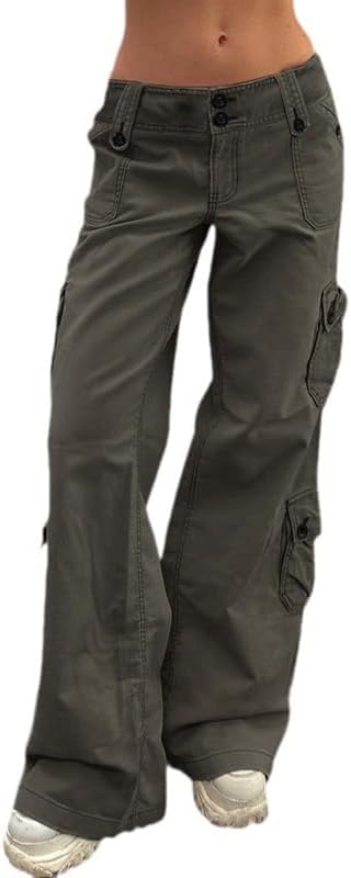 Womens Baggy Jeans Vintage Y2K Low Rise Multi-Pocket Cargo Jeans Grunge Streetwear Denim Pants Casual Pants