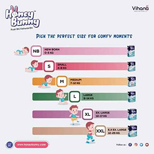 Image of Honey Bunny Everyday Baby Diapers Pants | Extra Extra Large (XXL), 48 Count, 17-25 kg | Silky Soft on Skin | 12 Hours Protection Baby Diaper