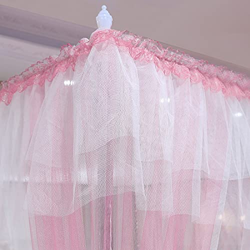 Joyreap Luxury 4 Corners Post Canopy Bed Curtains - Pink & White Cozy Drape Netting - Cute Princess Bedroom Decoration Accessories (47" W X 78" L, Twin) #TOP3