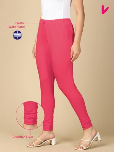 Image of Lux Cozi PYNK Solid Premium Cotton Lycra Churidar Leggings for Women | Regular Fit Elastic Waist Full Length Women Leggings | Free Size