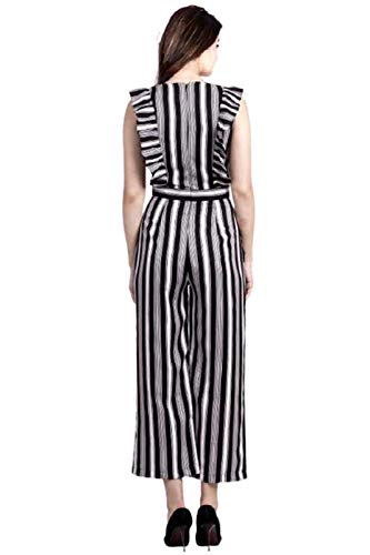 Image of FELLAMO Women V-Neck Striped Jumpsuit