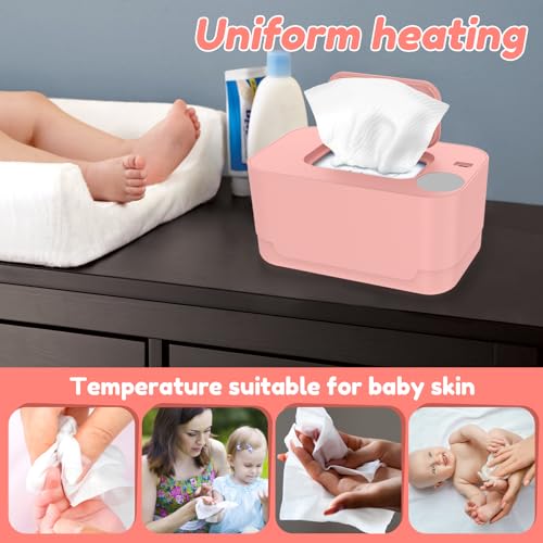 Baby Wipe Warmer, Baby Wet Wipes Dispenser for Newborns, Portable Thermostat Baby Wipes Heater, Keeps Wipes Warm and Moist, Large Capacity Diaper Wipe Warmer Prevent Dry (Pink) - Thumbnail 5