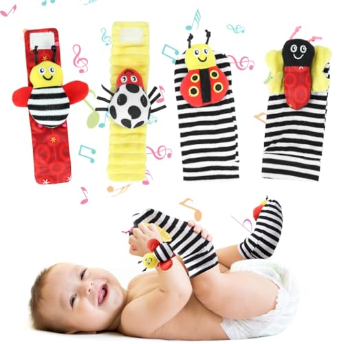 Image of SNOWIE SOFT Rattle Set for Babies 0-6 Months, Baby Socks and Wristband Rattle Toy Set, Cartoon Fun Cotton Socks with Cartoon Plush Rattles Toy for New Born Baby Gifts
