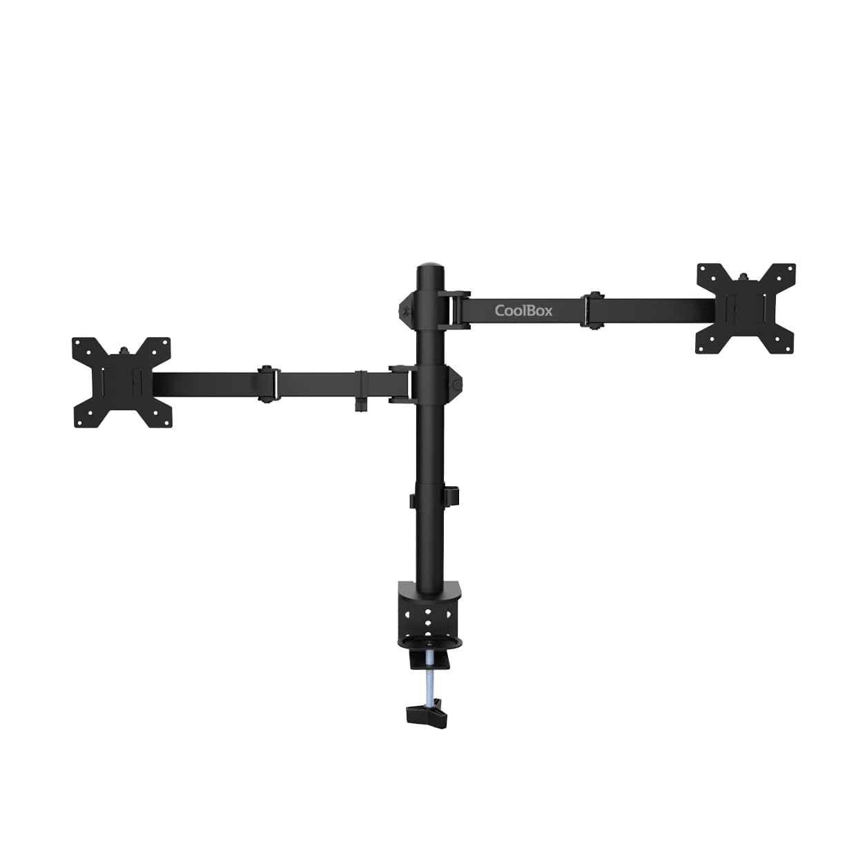 CoolBox MP01 - Soporte Monitor y Portátil, Pantalla hasta 8 kg y 32", Portátiles hasta 17", VESA 75x75 y 100x100, Altura, Inclinación y Giro Ajustables, Bandeja Inclinable. Negro