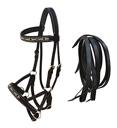CHALLENGER Horse Western English Leather Bitless Sidepull Bridle w/Split Reins 77RS10BK