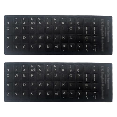 2PCS English Keyboard Letter Replacement Stickers - White on Black Laptop Stickers - Frosted