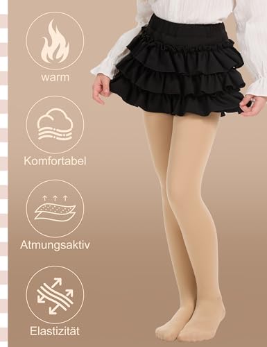AMIYOYO Thermo Strumpfhose Mädchen Gefütterte Leggings Kinder Ballettkleidung Winter Warm Lined Tights Verdicke Treggings Innenfutter (Hautfarbe,M)