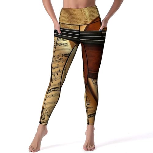 Legging de sport pour femmes imprimé musique de guitare taille haute fitness taille S