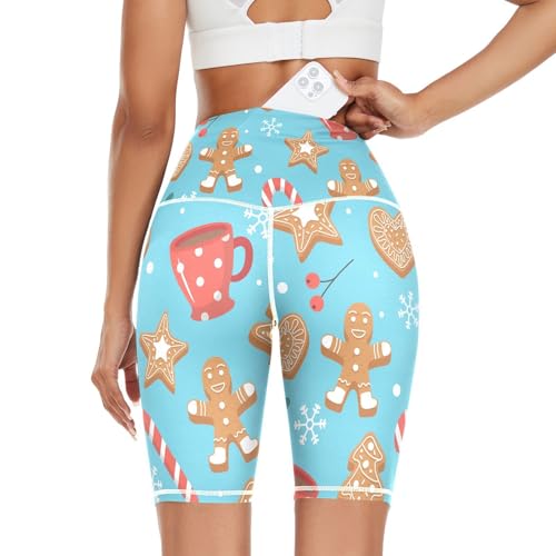 Aflyko Christmas Women Athletic Shorts Gingerbread Candy Cane Berry Cup Lightweight Cool Bottoms Trendy Sport Training Leggings Spring Fall Fit Gym 8