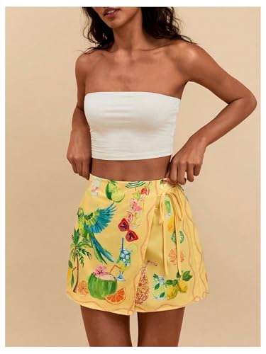 Image of SweatyRocks Women's Boho Mini Skirts Floral Shorts Tie Side Wrap Skorts