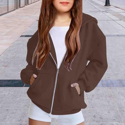 Teen Girls Oversized Hoodie Zip up Preppy School Hooded Coats Kids Fall Casual Fleece Sweatshirts Clothes with Pockets4
