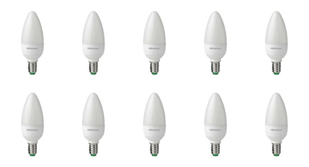 Megaman Non-Dimmable Candle LED Light Bulb, E14, 5.5 Watt, 2800K Colour Temperature, Warm White 10 Packs