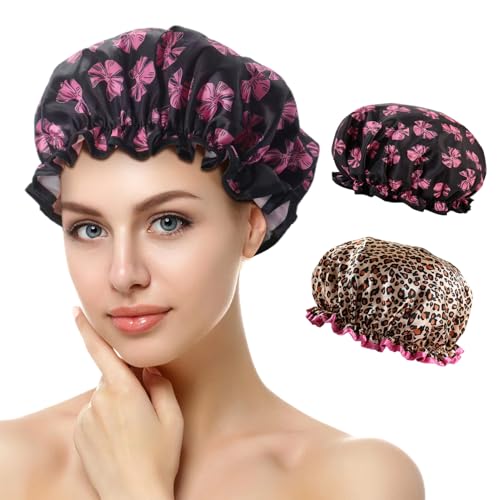 Gorro Ducha Mujer, Gorros de Ducha Impermeables, Shower Cap Reutilizables con Banda Elástica, Gorro de Ducha para Salón, Spa, Viajes, Hotel, Cocina