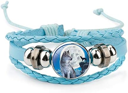 GOOKEY Adjustable Wolf Braided Leather Bracelet - Cute Bangle Bracelets for Women, The Pretty Gifts for Women (Blue)