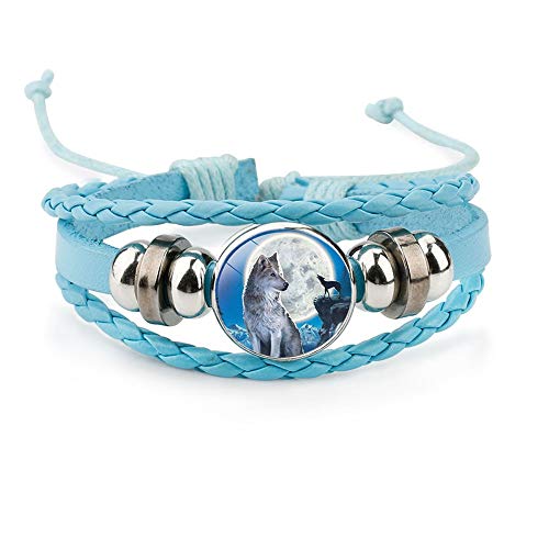 Gookey Adjustable Wolf Braided Leather Bracelet - Cute Bangle Bracelets For Women, The Pretty Gifts For Women (Blue) #TOP2