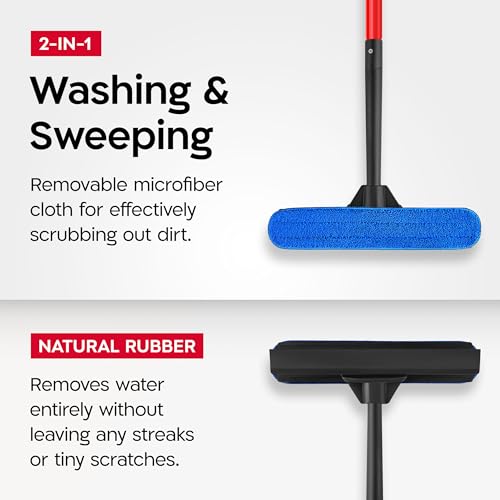 Image of Tyroler Window Squeegee with Extension Pole 1-12.5ft | Window Cleaner Tool | | 10-Part Windows Washing Kit with Extension Pole | Professional Telescopic Window Squeegee for Home & High Glass