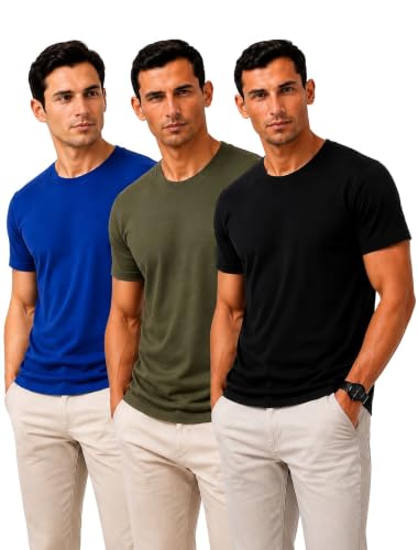 Image of Men's Solid Cotton T-Shirt Pack of 3 | Breathable Round Neck Combo | Half Sleeve | Solid-Regular Fit Casual Wear