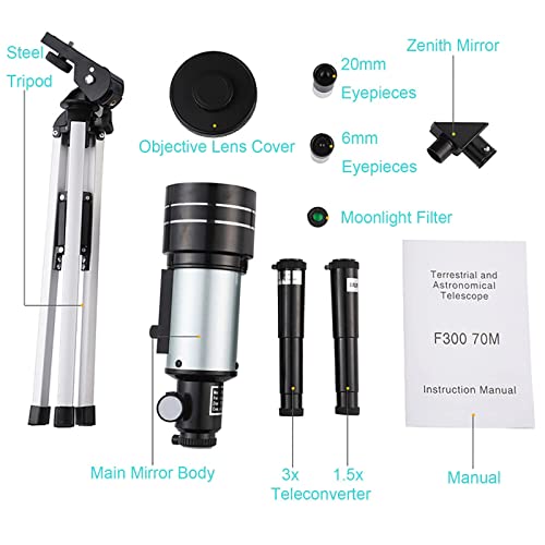 Telescopio Astronómico Refractor 70mm Apertura 300mm Foco miniatura 5