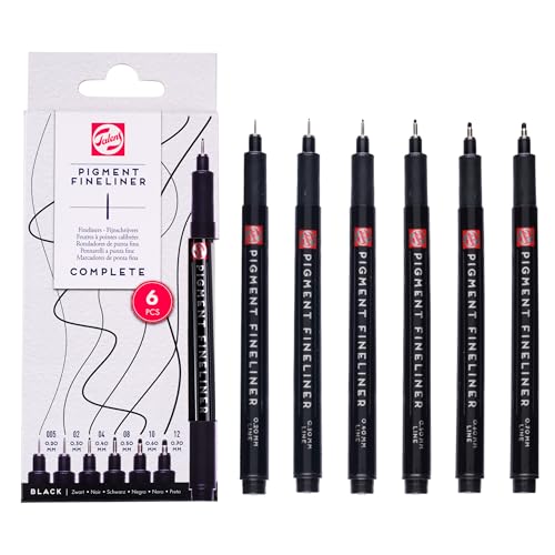 Talens Pigment Fineliner Set Completo, 6 piezas, 0,20 mm - 0,70 mm,...