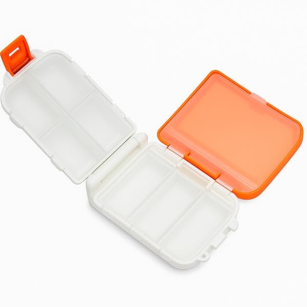 Mishika Enterprises01 Portable Pill Organizer Box with 8 Compartments, White and Orange, Travel Medication Container with Secure Latch-image-20