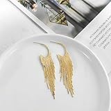 SELCOA Pendientes de borlas chapados en Oro a la Moda para Mujer, Pendientes de Cadena Larga llamativos, Regalo de Joyas de Fiesta, Pendientes de Boda para Mujer